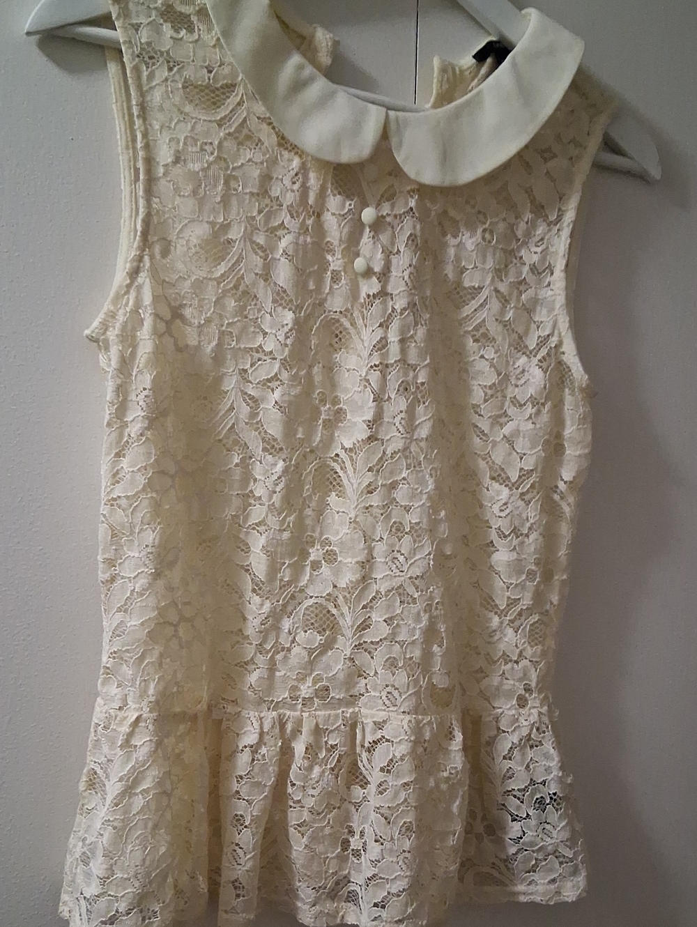 Forever 21 White Lace Peplum Tank with Peter Pan Collar